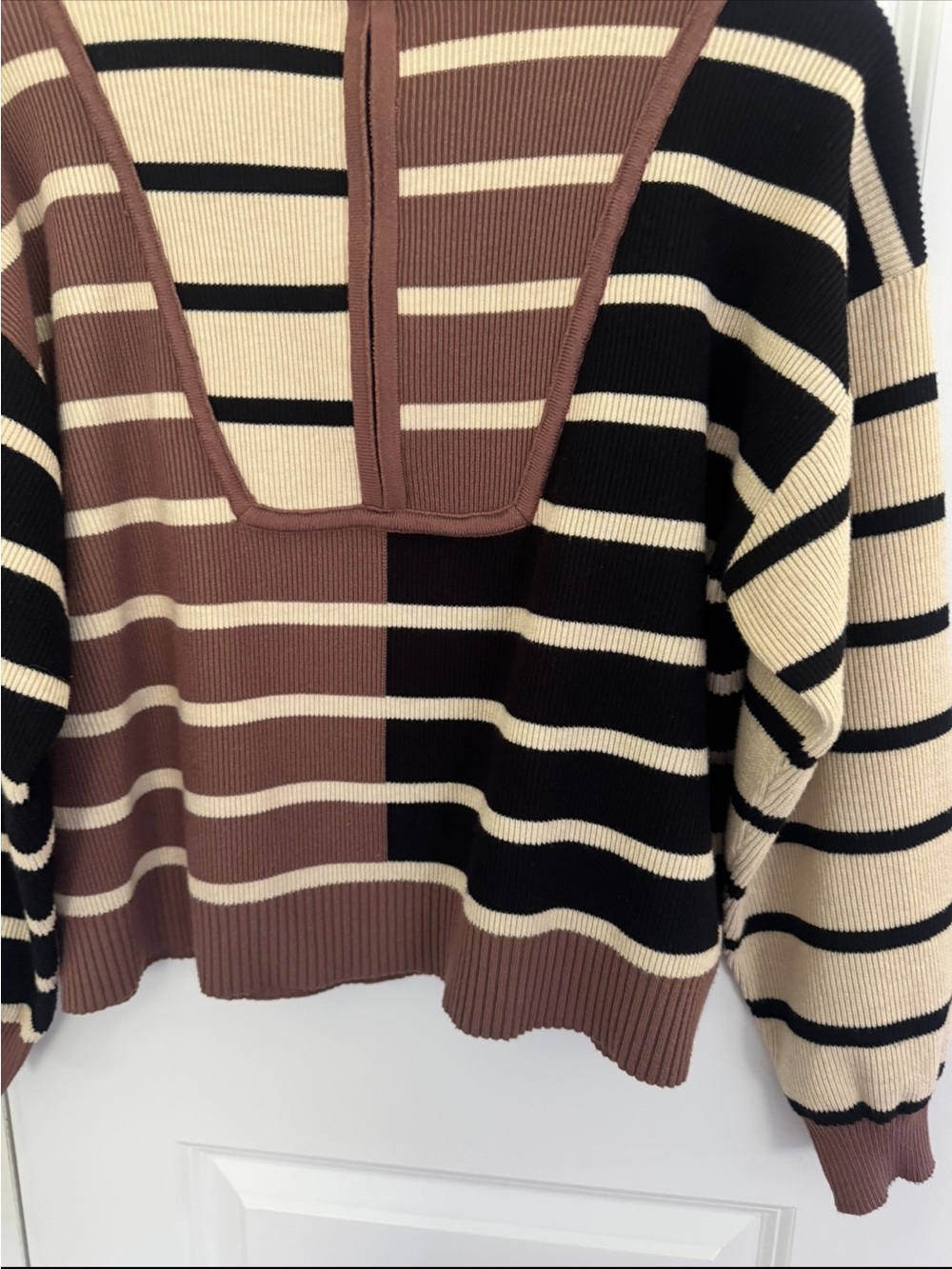 Entro Colorblock Stripe Ribbed 3/4 Zip Sweater - Picture 8 of 13